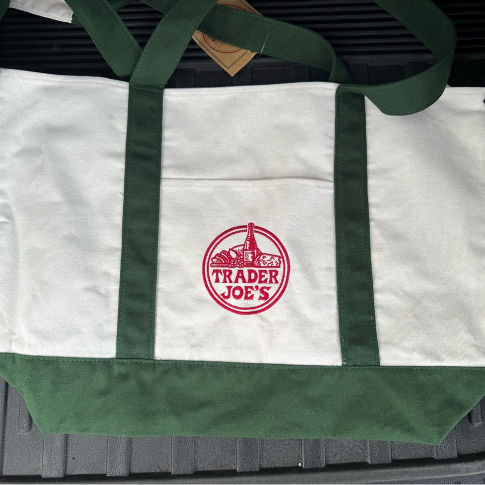 Green and White Canvas Tote Bag